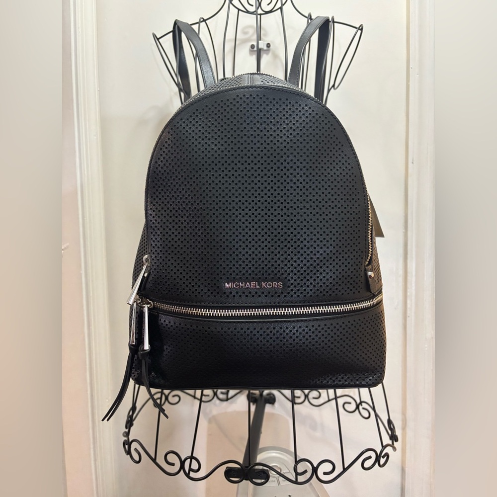 MICHAEL KORS MK Rhea Medium Perforated Back Pack Black NWT